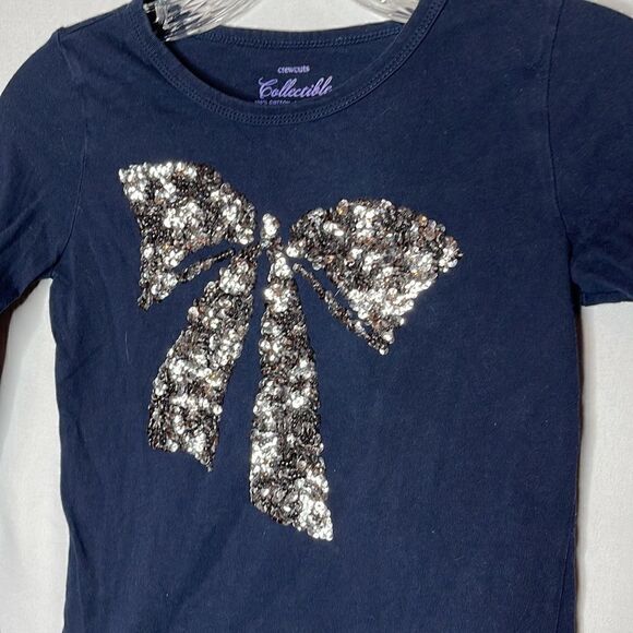 J.Crew Crewcuts Collectible Sequins Bow Long Sleeve Navy Shirt. Size 10. - Picture 2 of 6